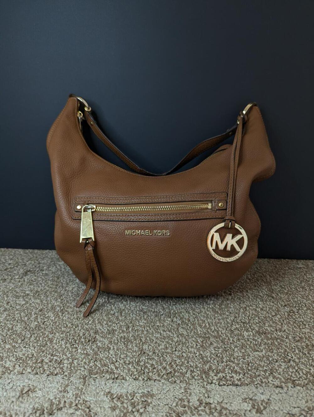 Michael Kors Rhea Brown Pebled Leather Hobo Shoulder Bag - Boho Purse